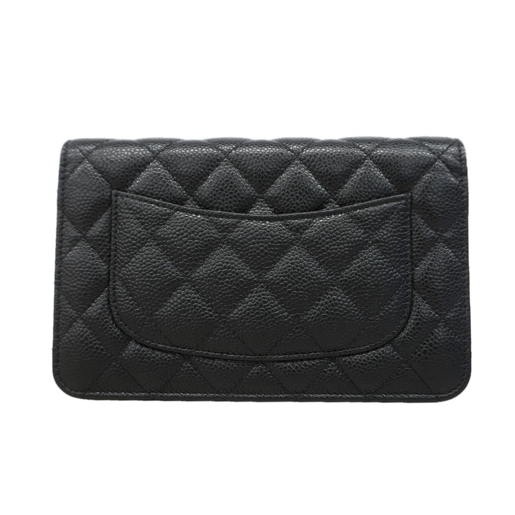 Chanel Wallet on Chain Quilted Caviar Leather Black Gold Shoulder Bag — view 8