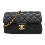 Chanel Shoulder Bag Mini Quilted Lambskin Black Gold