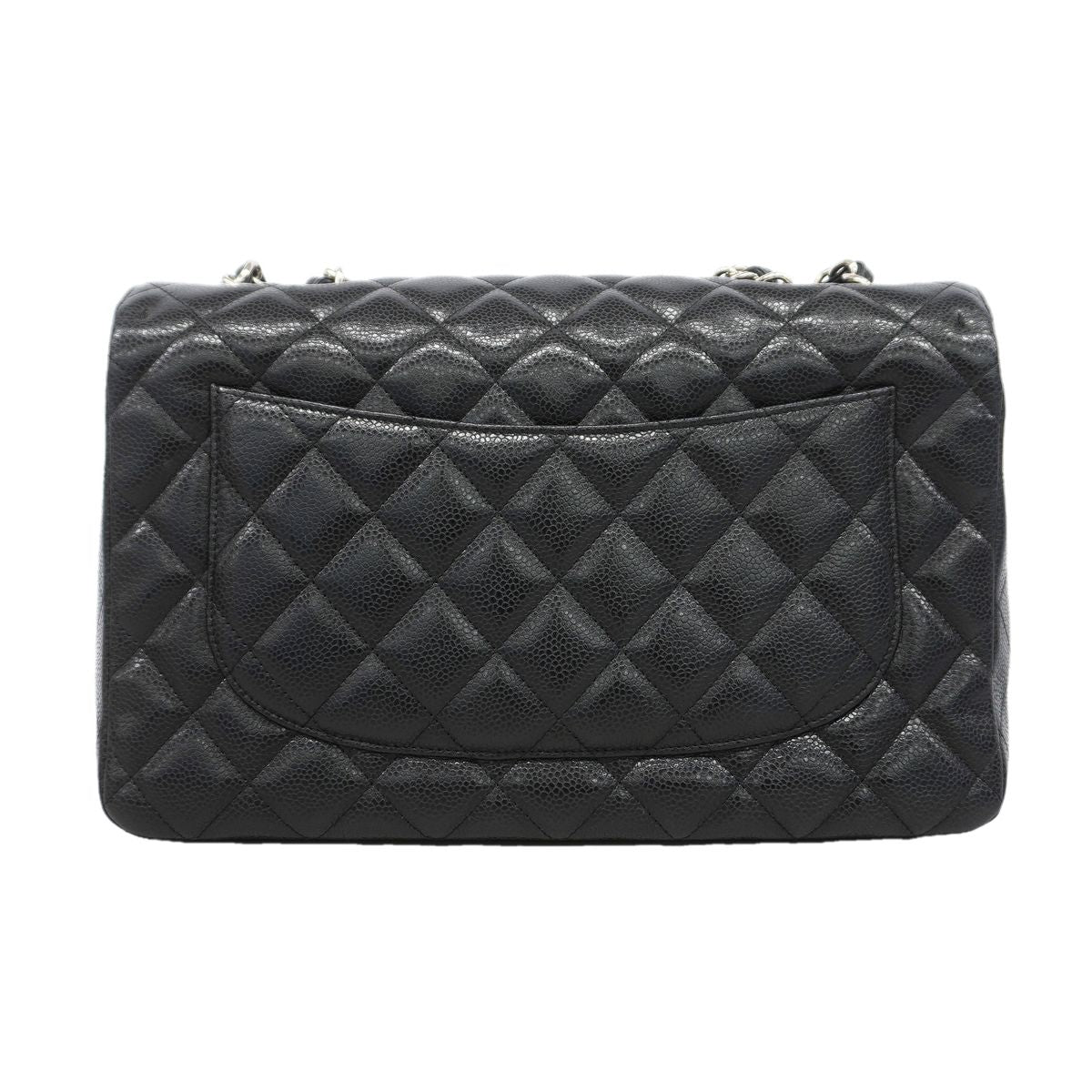 Chanel Shoulder Bag Maxi Quilted Caviar Leather Black Silver — view 8