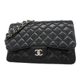Chanel Shoulder Bag Maxi Quilted Caviar Leather Black Silver