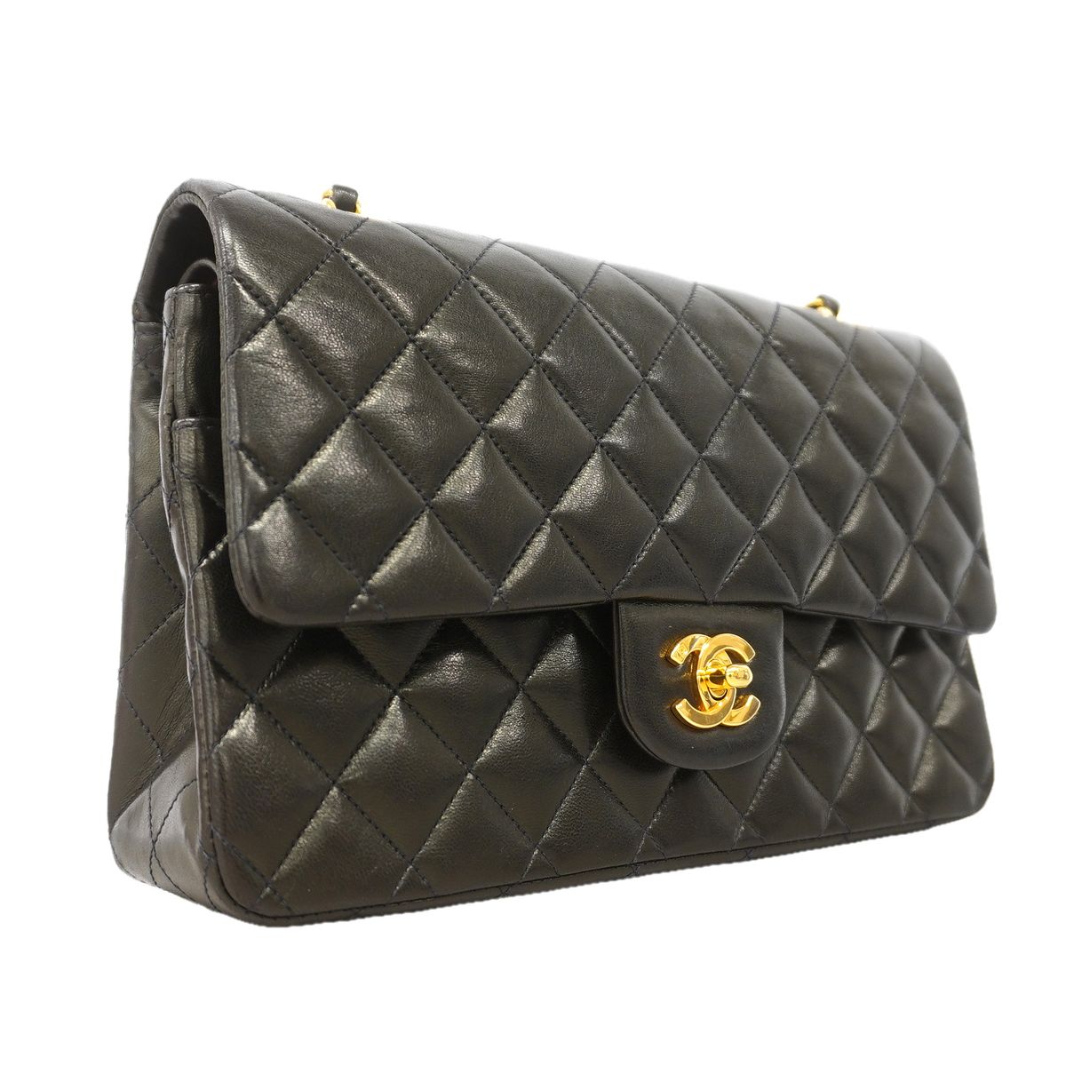 Chanel Shoulder Bag Quilted Lambskin Black Gold — view 2
