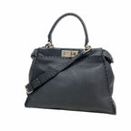 Fendi Handbag Selleria Leather Black Silver 2-Way Bag