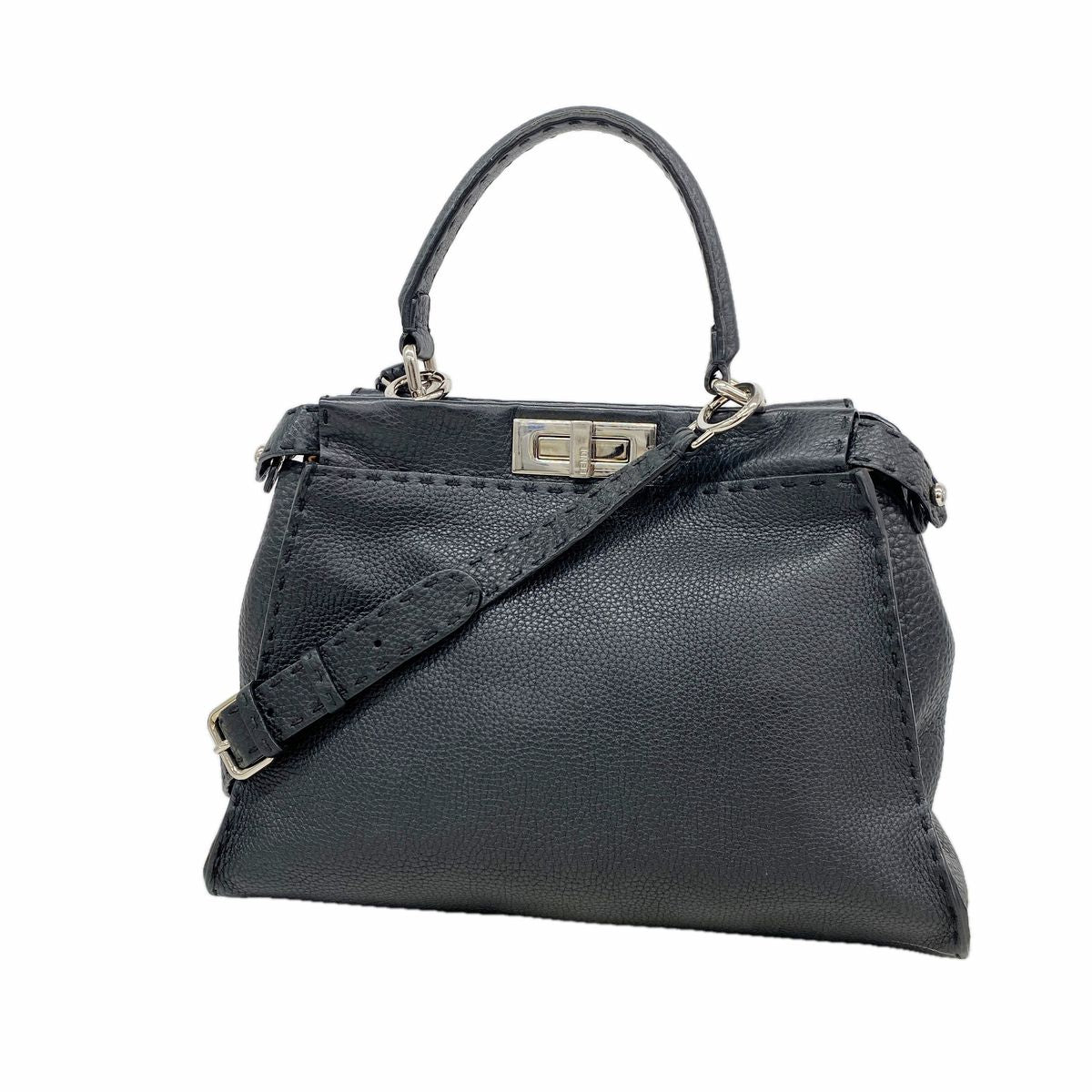 Fendi Handbag Selleria Leather Black Silver 2-Way Bag
