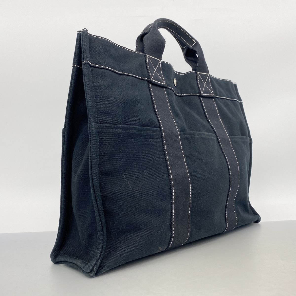 Hermes Tote Bag Deauville MM Canvas Black Silver — view 2