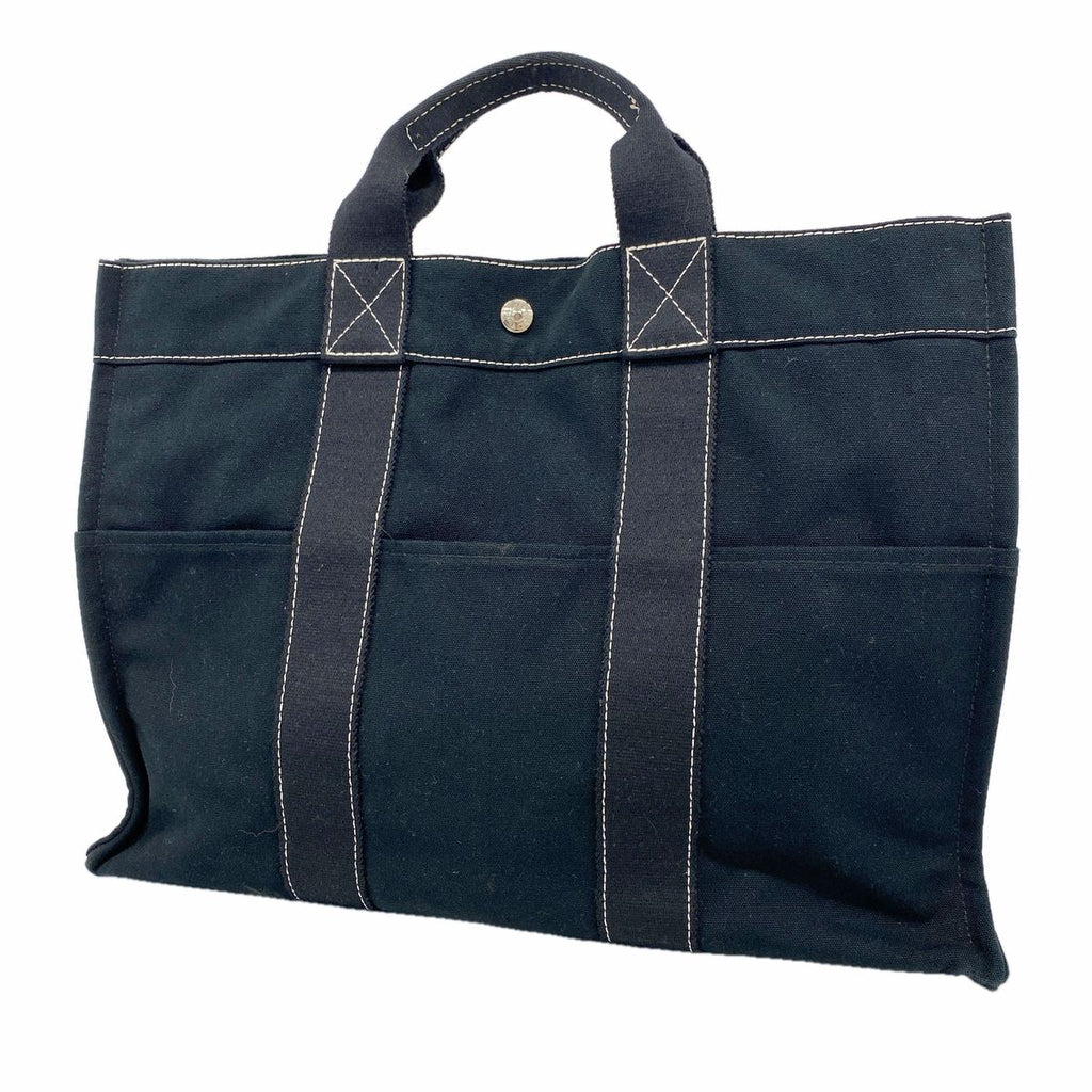 Hermes Tote Bag Deauville MM Canvas Black Silver