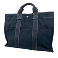 Hermes Tote Bag Deauville MM Canvas Black Silver