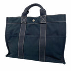 Hermes Tote Bag Deauville MM Canvas Black Silver