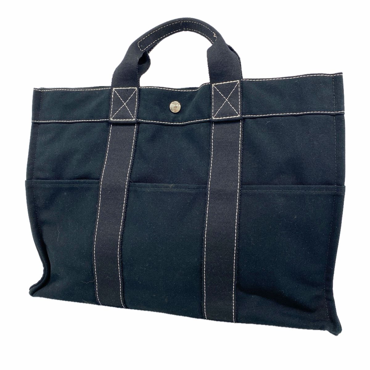 Hermes Tote Bag Deauville MM Canvas Black Silver