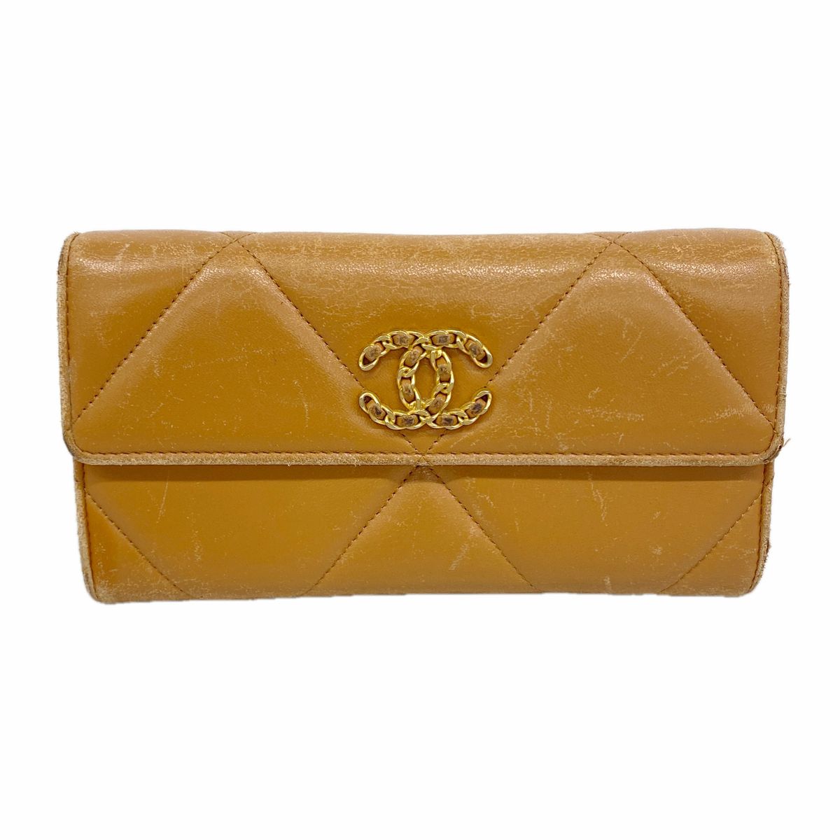 Chanel Wallet Chanel 19 Lambskin Light Brown Gold