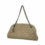 Chanel Shoulder Bag Quilted Leather Khaki Silver