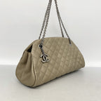 Chanel Shoulder Bag Quilted Leather Khaki Silver — view 2