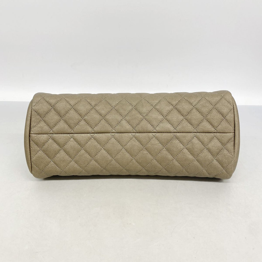 Chanel Shoulder Bag Quilted Leather Khaki Silver — view 3