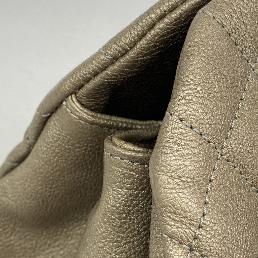 Chanel Shoulder Bag Quilted Leather Khaki Silver — view 7