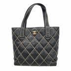 Chanel Tote Bag Wild Stitch Leather Black Gold