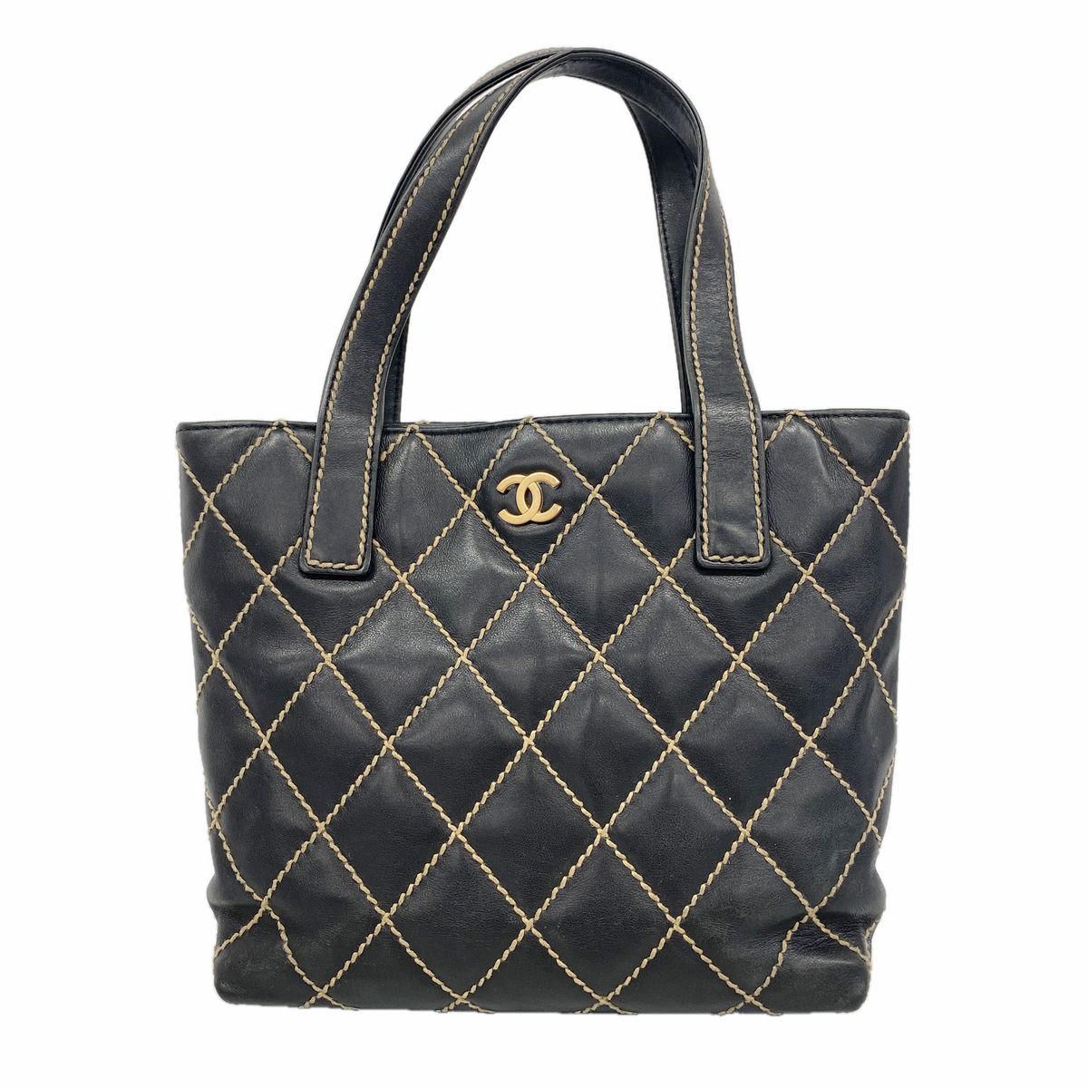 Chanel Tote Bag Wild Stitch Leather Black Gold