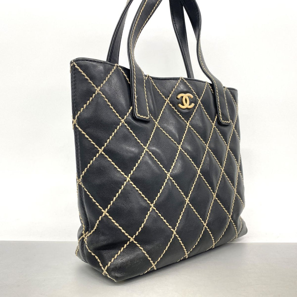 Chanel Tote Bag Wild Stitch Leather Black Gold — view 2