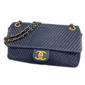 Chanel Shoulder Bag Chevron Leather Navy Gold