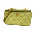 Chanel Shoulder Bag Quilted Lambskin Lime Green Gold