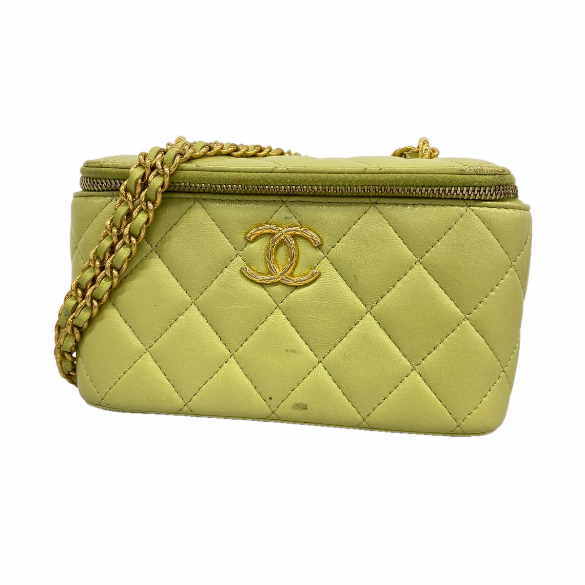 Chanel Shoulder Bag Quilted Lambskin Lime Green Gold