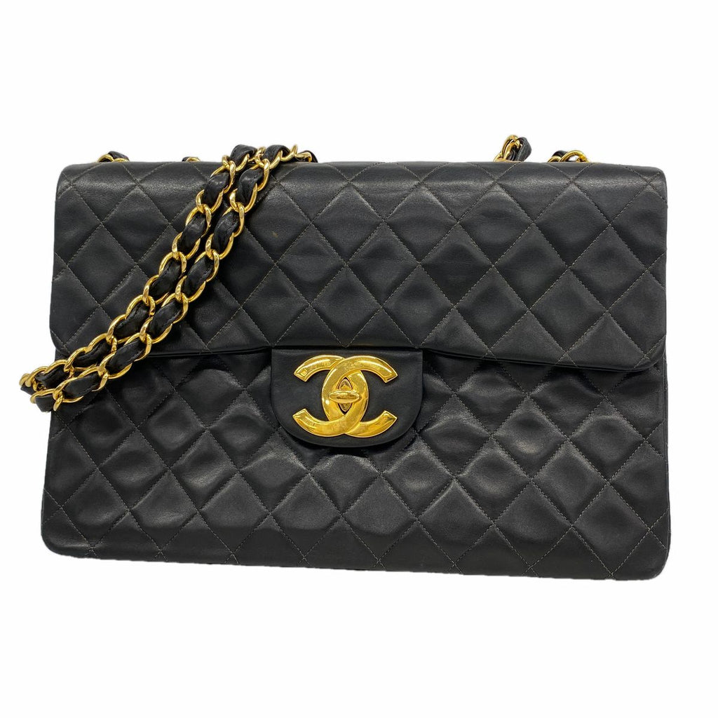 Chanel Shoulder Bag Maxi Quilted Lambskin Black Gold