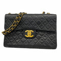 Chanel Shoulder Bag Maxi Quilted Lambskin Black Gold