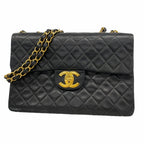 Chanel Shoulder Bag Maxi Quilted Lambskin Black Gold