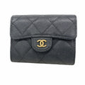 Chanel Card Case Quilted Caviar Leather Black Gold