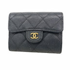Chanel Card Case Quilted Caviar Leather Black Gold