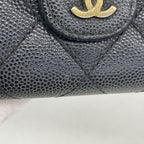 Chanel Card Case Quilted Caviar Leather Black Gold — view 8