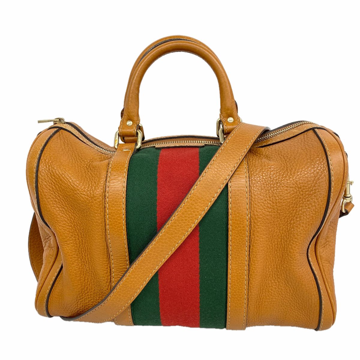 Gucci Handbag Sherry Line Leather Brown Champagne Gold 2-Way Bag