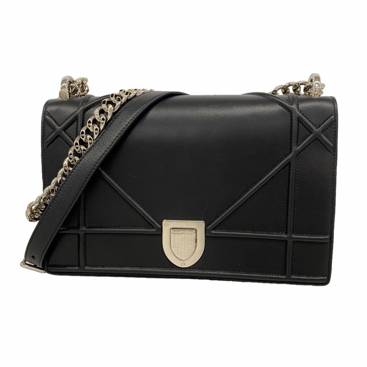 Dior Shoulder Bag Diorama Leather Black Silver