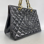 Chanel Chain Tote Bag Quilted Patent Leather Black Gold — view 2