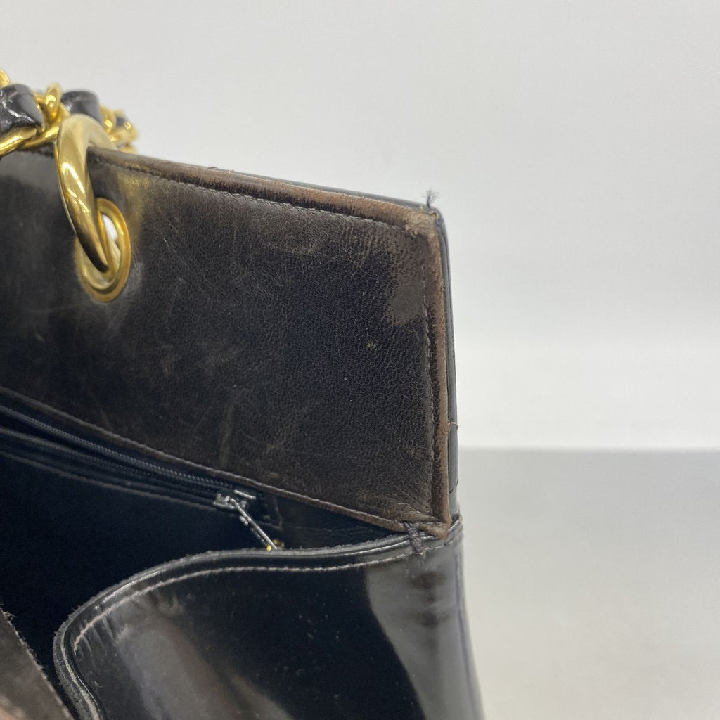 Chanel Chain Tote Bag Quilted Patent Leather Black Gold — view 7