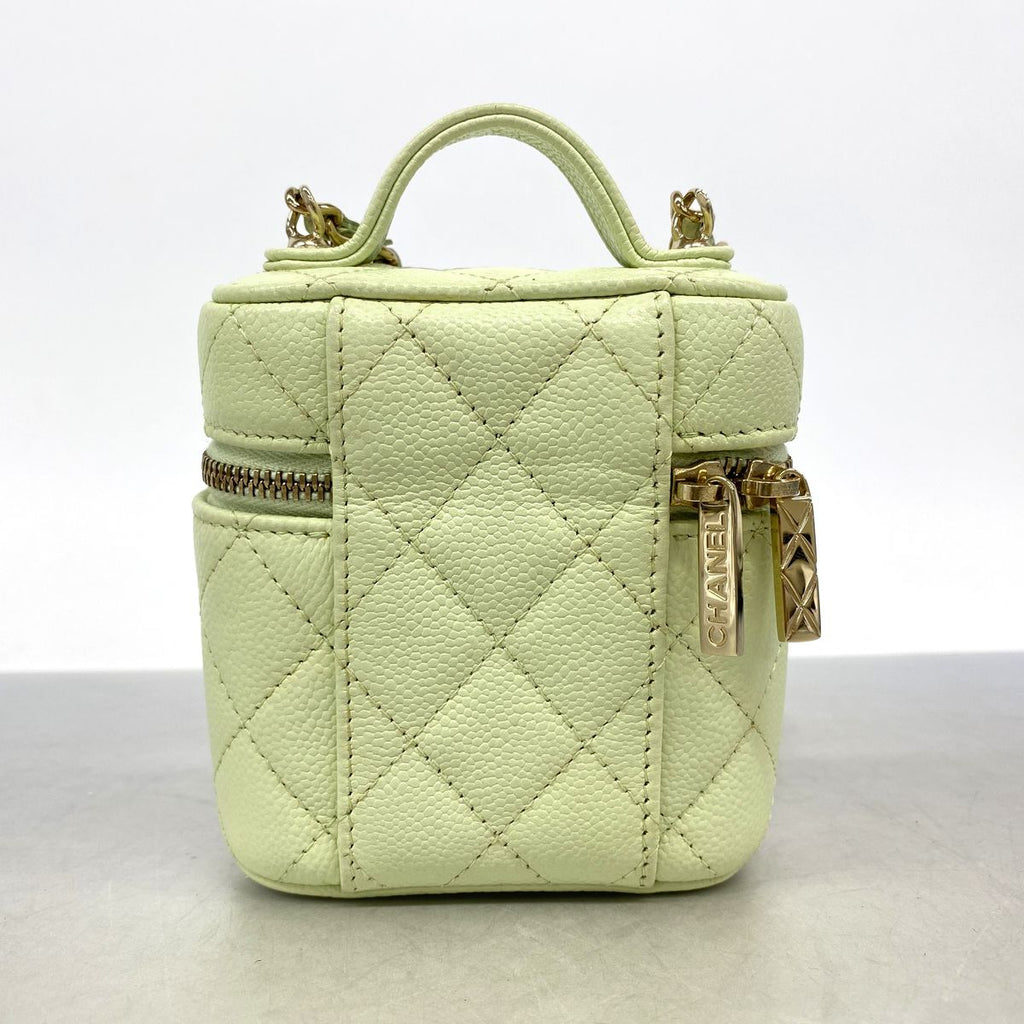 Chanel Shoulder Bag Quilted Caviar Leather Light Green Champagne Gold — view 7