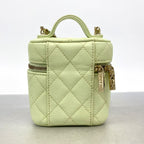 Chanel Shoulder Bag Quilted Caviar Leather Light Green Champagne Gold — view 7