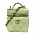 Chanel Shoulder Bag Quilted Caviar Leather Light Green Champagne Gold