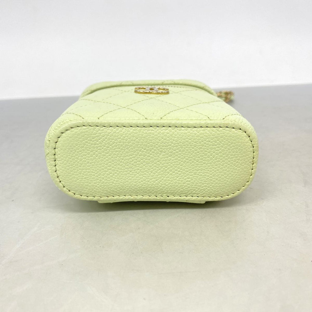 Chanel Shoulder Bag Quilted Caviar Leather Light Green Champagne Gold — view 3