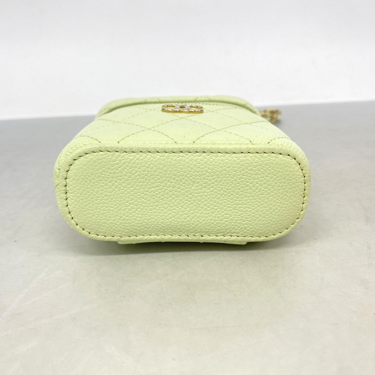 Chanel Shoulder Bag Quilted Caviar Leather Light Green Champagne Gold — view 3