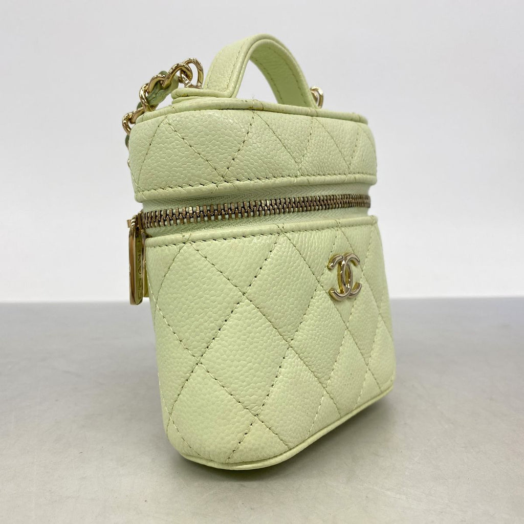 Chanel Shoulder Bag Quilted Caviar Leather Light Green Champagne Gold — view 2