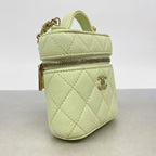Chanel Shoulder Bag Quilted Caviar Leather Light Green Champagne Gold — view 2