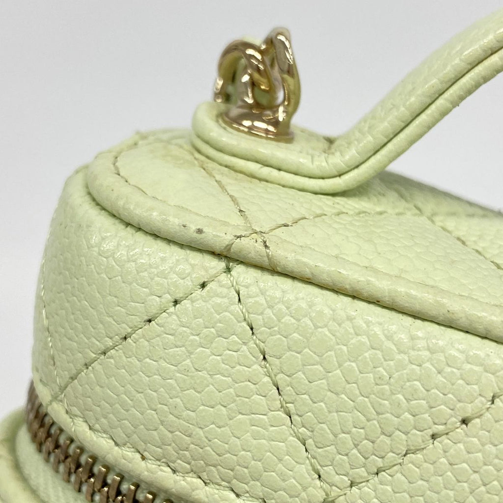 Chanel Shoulder Bag Quilted Caviar Leather Light Green Champagne Gold — view 6