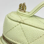 Chanel Shoulder Bag Quilted Caviar Leather Light Green Champagne Gold — view 6