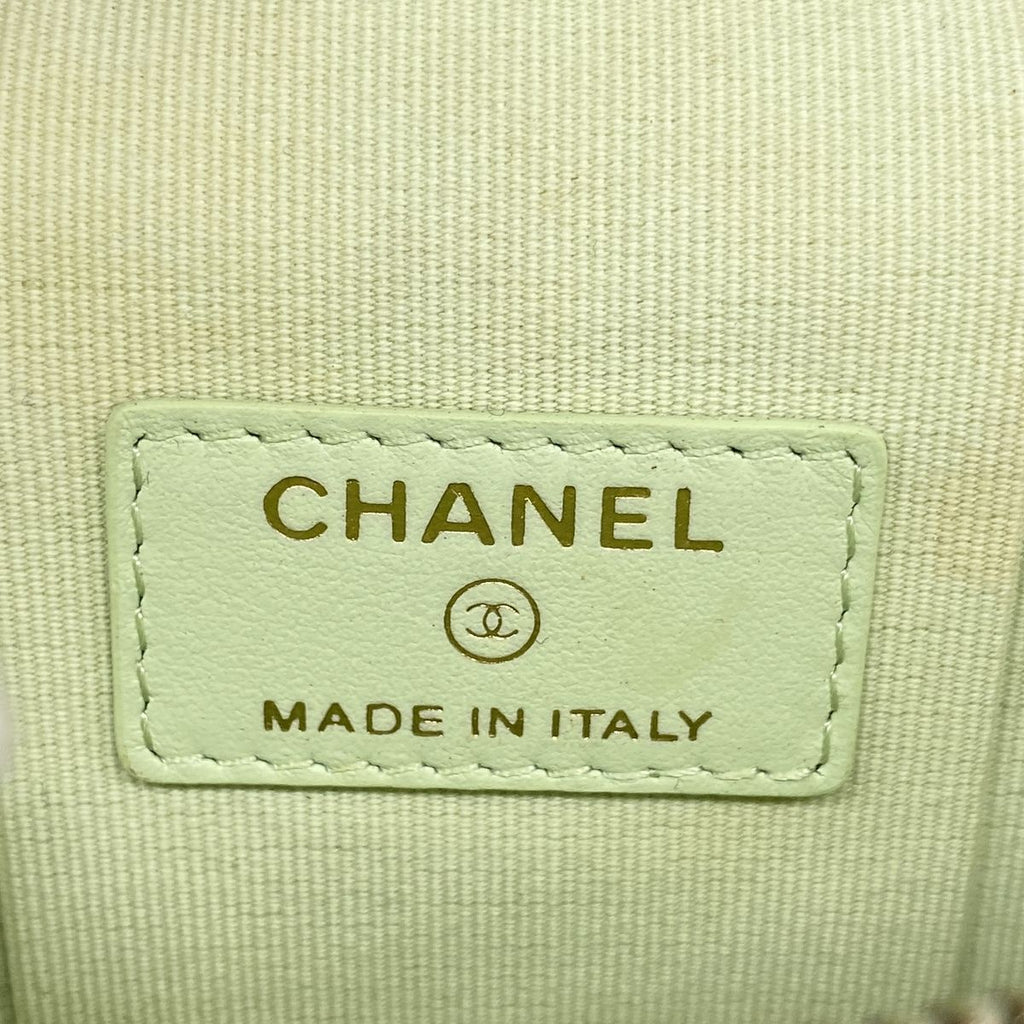 Chanel Shoulder Bag Quilted Caviar Leather Light Green Champagne Gold — view 5
