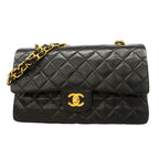 Chanel Shoulder Bag Quilted Lambskin Black Gold