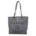 Chanel Chain Tote Bag Deauville Raffia Gray Champagne Gold
