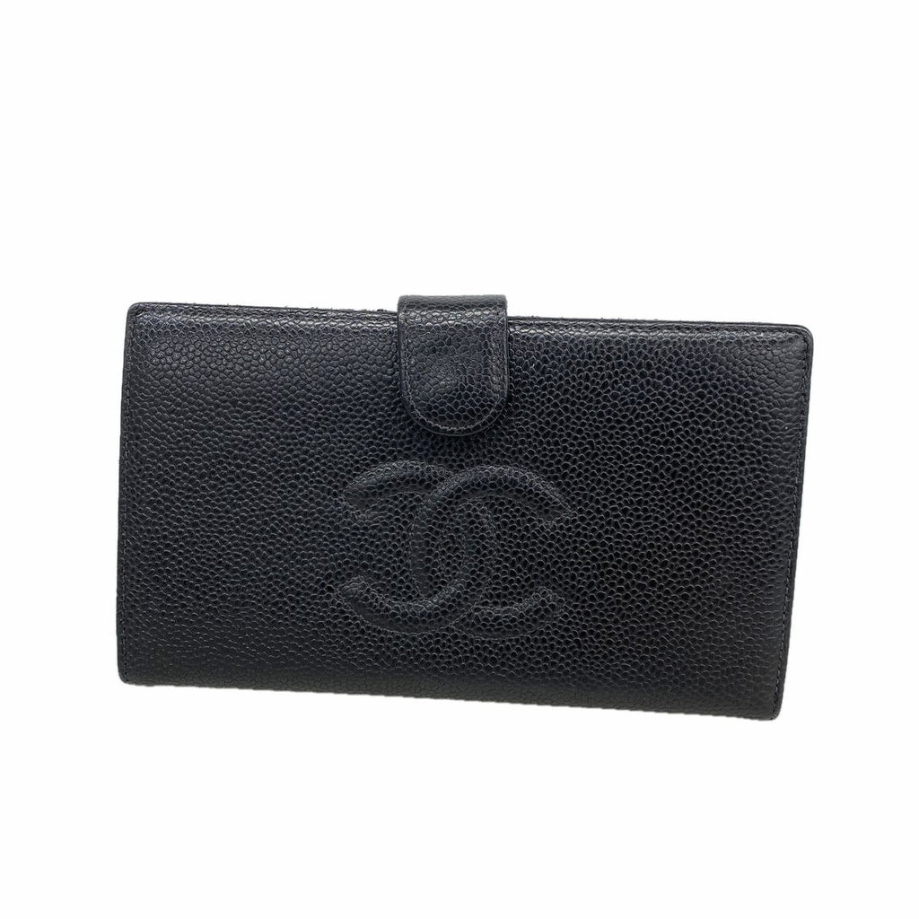 Chanel Wallet Caviar Leather Black Gold