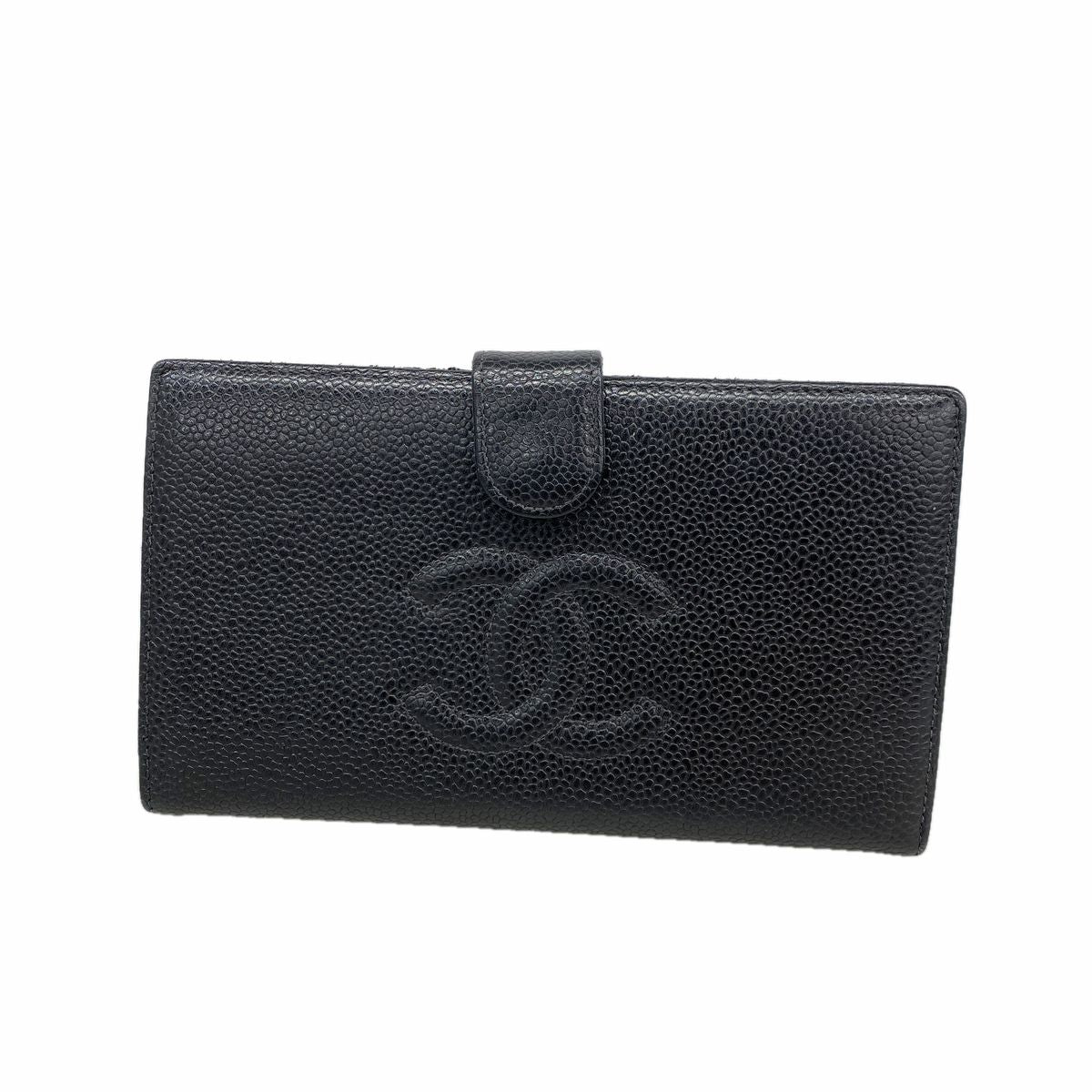 Chanel Wallet Caviar Leather Black Gold