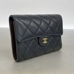Chanel Trifold Wallet Quilted Lambskin Black Gold — view 2