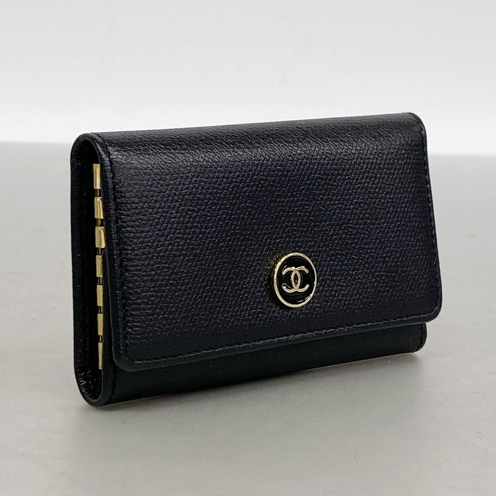 Chanel Key Case Coco Buttons Leather Black Gold Key Holder — view 2