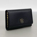 Chanel Key Case Coco Buttons Leather Black Gold Key Holder — view 2